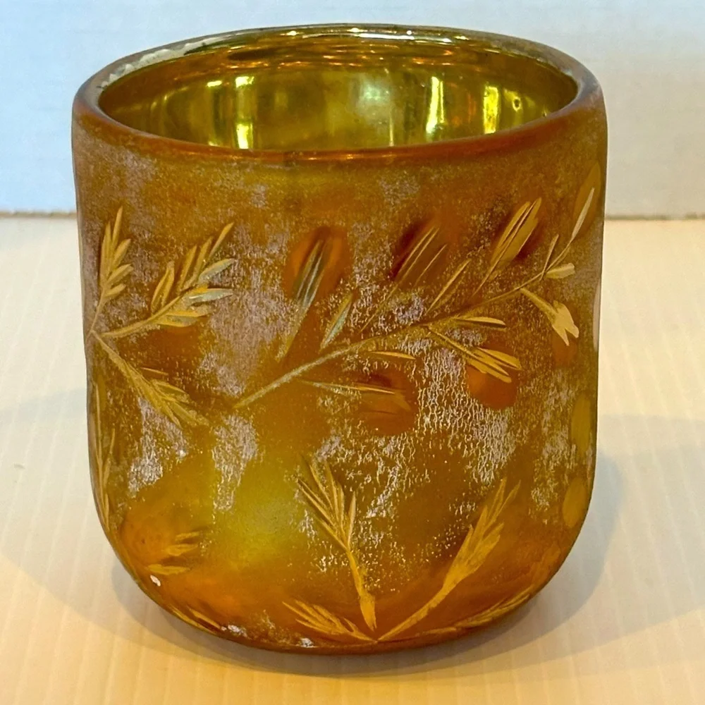 Anthropologie Autumn Splendor  Gold  Frosted Leaves Votive Candle Holder/planter